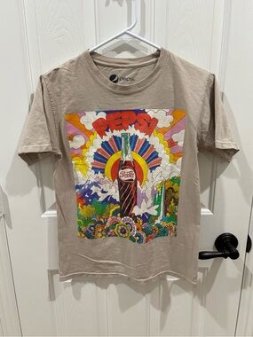 Women’s Pepsi Retro Logo Tee - Beige with Black Print size Small